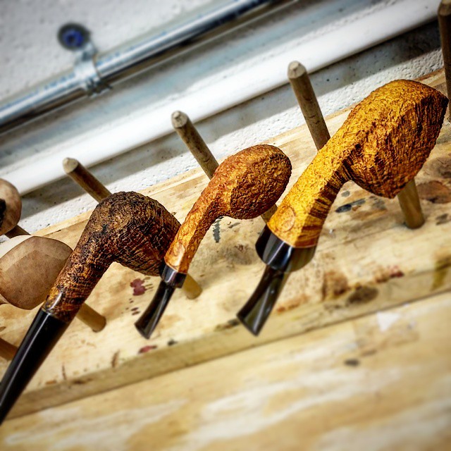 A few in prep of the #KansasCityPipeShow. #gkcpc #gkcpcshow #artisanpipe #artisanpipeshop #pipeplayground #briarlab #nkpwhq