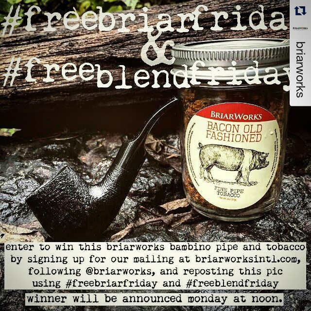 #freebriarfriday #freeblendfriday

#Repost @briarworks with @repostapp
ãƒ»ãƒ»ãƒ»
It’s #freebriarfriday and #freeblendfriday to celebrate the release of #briarworkspipetobacco! Enter to win this #briarworks bambino pipe and tobacco by signing up for our mailing at briarworksintl.com (link in profile), following @briarworks, and reposting this pic using #freebriarfriday and #freeblendfriday. Winner announced Monday at noon. #giveaway #pipegaw #smokingpipes #tobaccopipes #ytpc