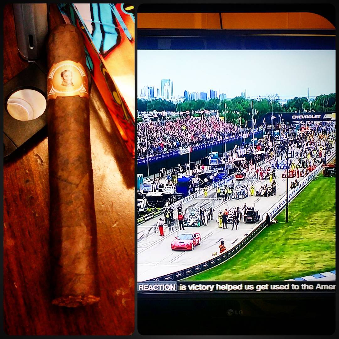 A break from making pipes to enjoy a #bolivar #cigar and watch the first race of the #IndyCar #dualindetroit.