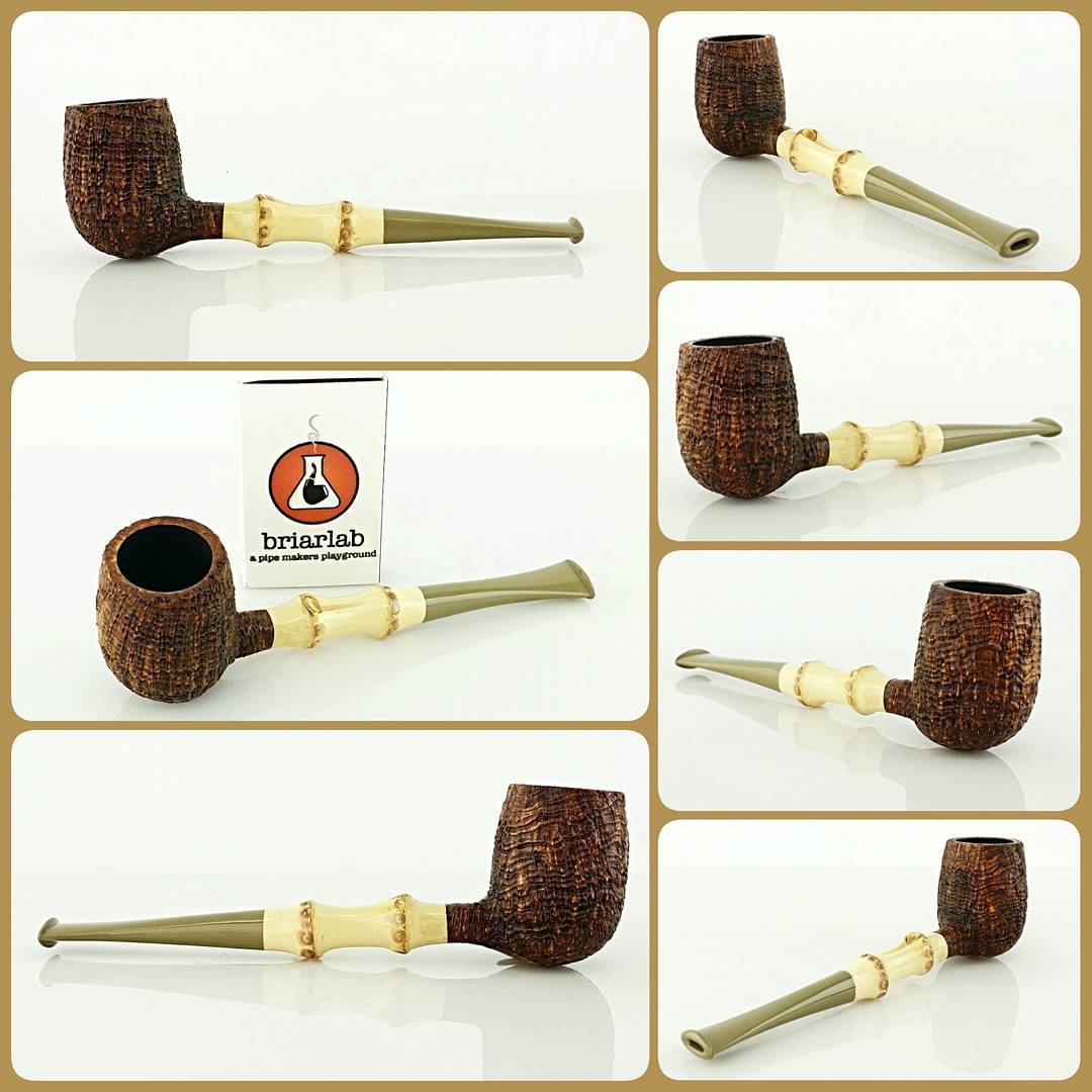 Quaint little blasted billiard just off the workbench. Detailed ring blast complemented by a slender 2-knuckle section of bamboo and a ‘sand’ colored stem. Another small and very light pipe, this one weighs in at .6oz (17g)

#artisanpipe #artisanpipeshop #pipeplayground #briarlab #nkpwhq #blwhq #pipepix #indianapolis #indiana #smallbusiness #nowavailable